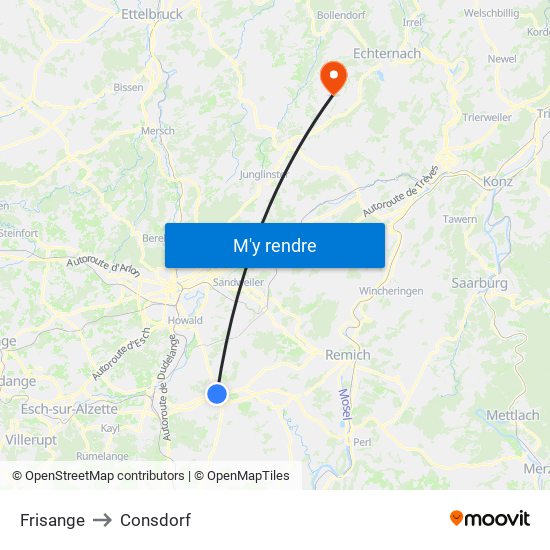 Frisange to Consdorf map