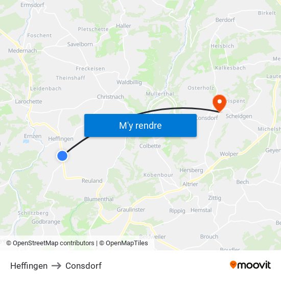 Heffingen to Consdorf map