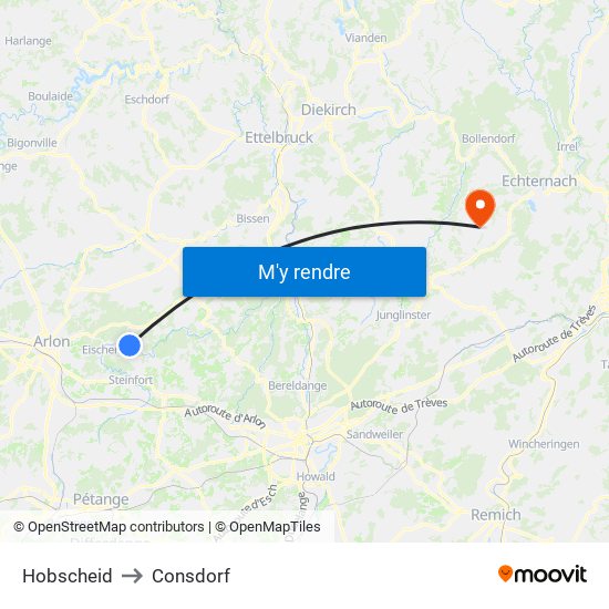 Hobscheid to Consdorf map