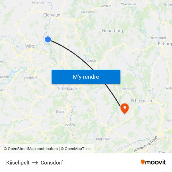 Kiischpelt to Consdorf map