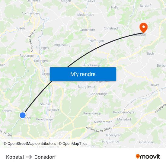 Kopstal to Consdorf map