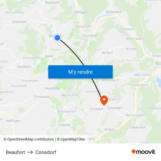 Beaufort to Consdorf map