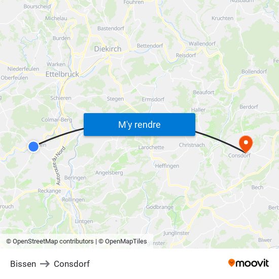 Bissen to Consdorf map