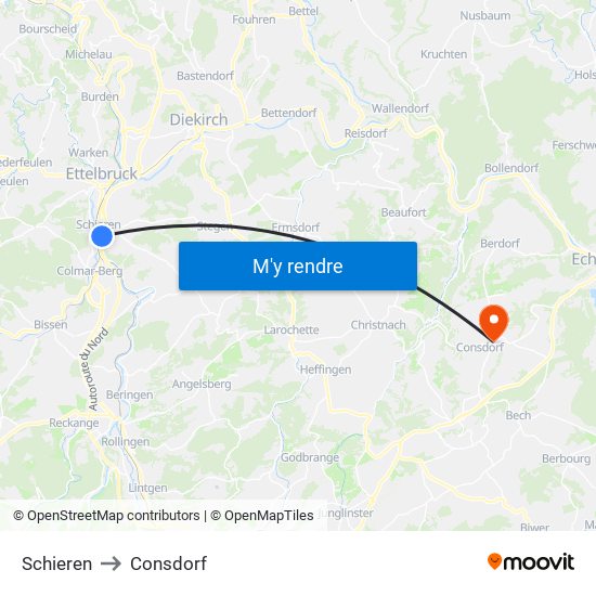 Schieren to Consdorf map