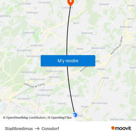 Stadtbredimus to Consdorf map