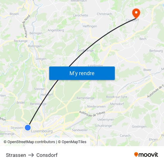 Strassen to Consdorf map