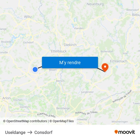 Useldange to Consdorf map