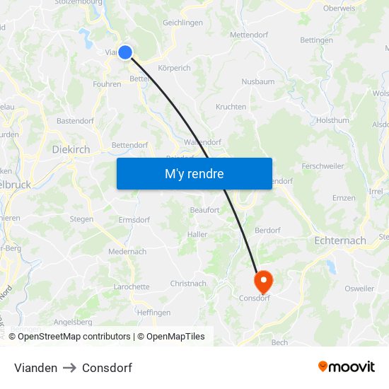 Vianden to Consdorf map