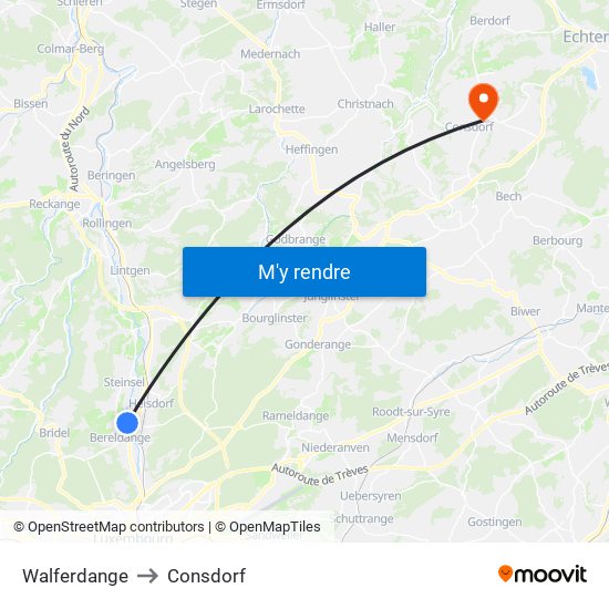 Walferdange to Consdorf map