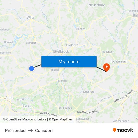 Préizerdaul to Consdorf map