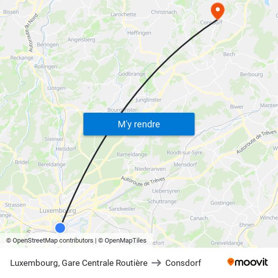 Luxembourg, Gare Centrale Routière to Consdorf map