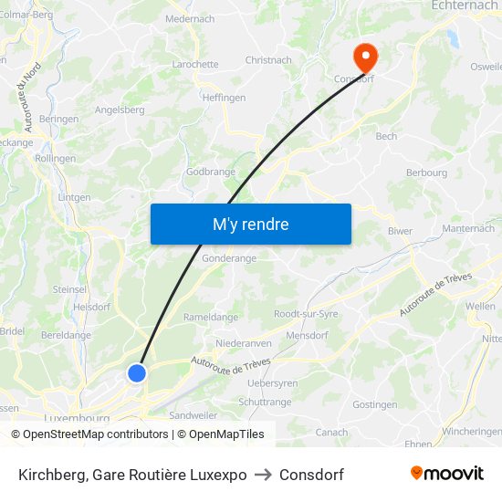 Kirchberg, Gare Routière Luxexpo to Consdorf map