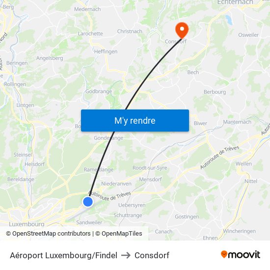 Aéroport Luxembourg/Findel to Consdorf map