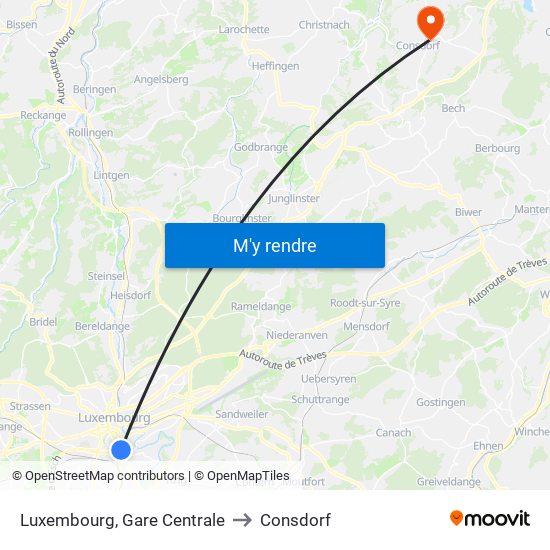 Luxembourg, Gare Centrale to Consdorf map