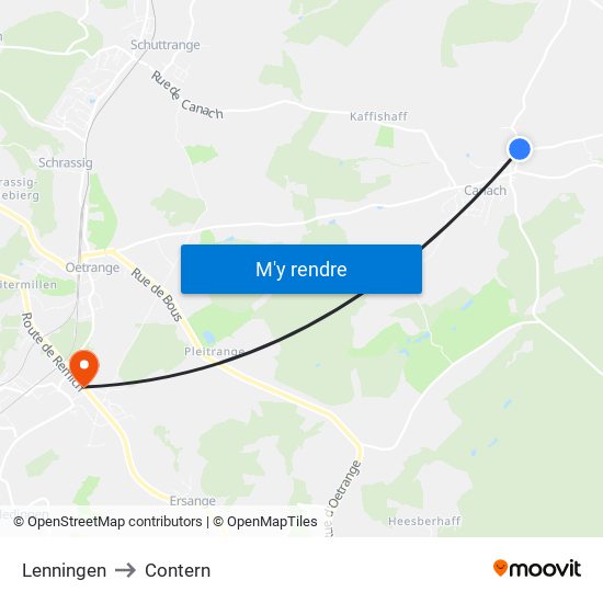 Lenningen to Contern map