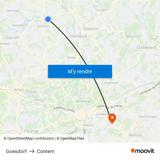 Goesdorf to Contern map