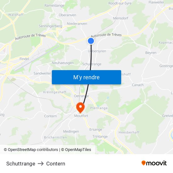 Schuttrange to Contern map