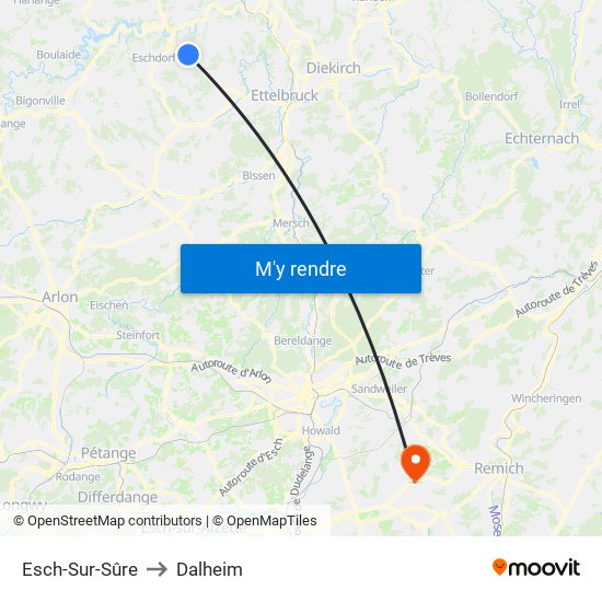 Esch-Sur-Sûre to Dalheim map