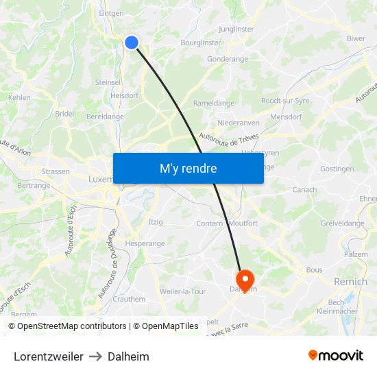 Lorentzweiler to Dalheim map