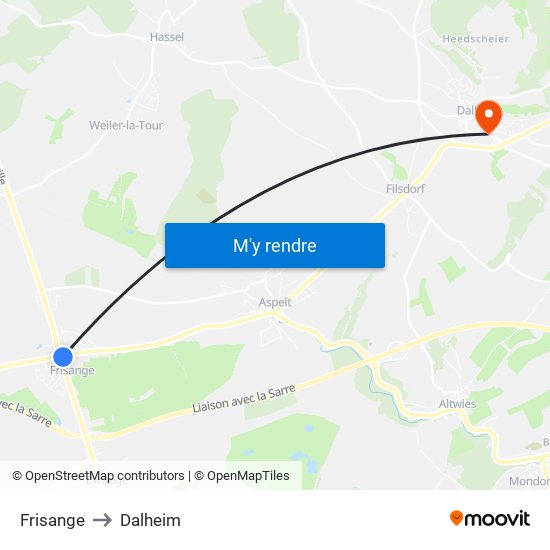 Frisange to Dalheim map
