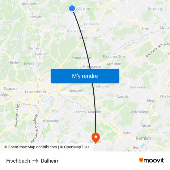 Fischbach to Dalheim map