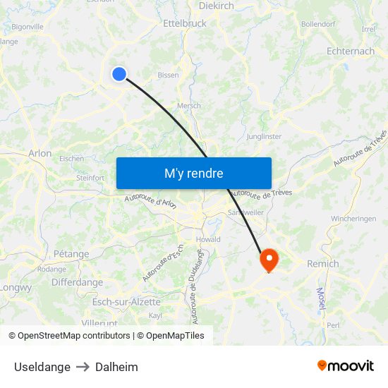 Useldange to Dalheim map