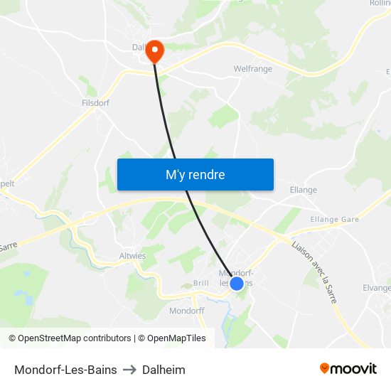 Mondorf-Les-Bains to Dalheim map