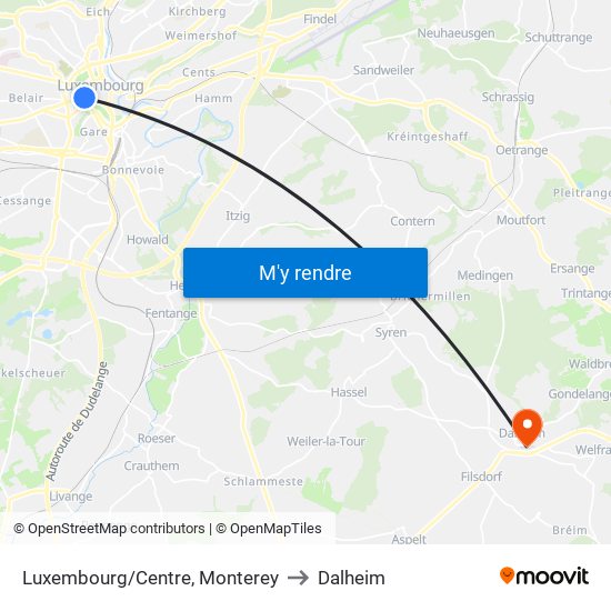 Luxembourg/Centre, Monterey to Dalheim map