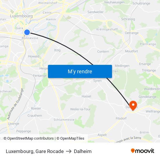Luxembourg, Gare Rocade to Dalheim map