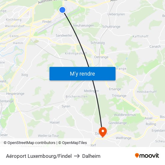 Aéroport Luxembourg/Findel to Dalheim map