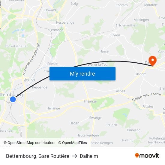 Bettembourg, Gare Routière to Dalheim map