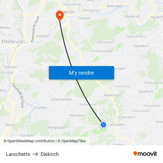 Larochette to Diekirch map