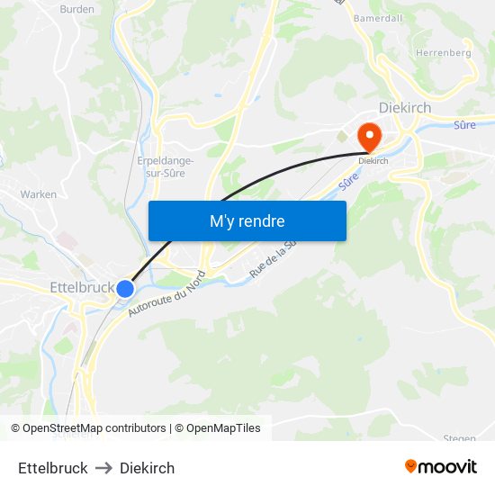 Ettelbruck to Diekirch map