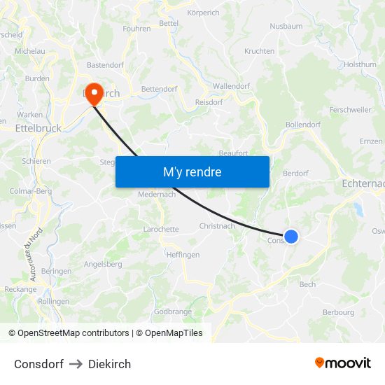 Consdorf to Diekirch map