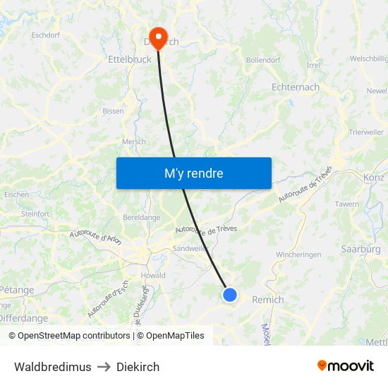 Waldbredimus to Diekirch map