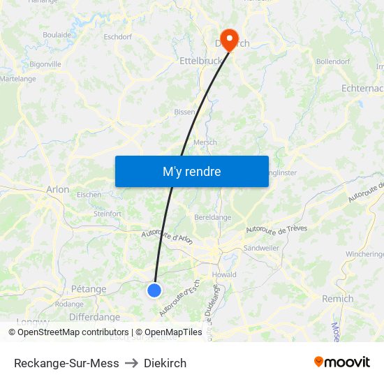 Reckange-Sur-Mess to Diekirch map