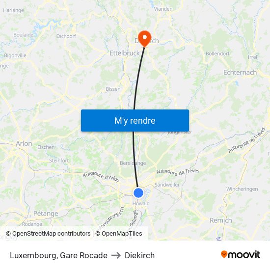 Luxembourg, Gare Rocade to Diekirch map