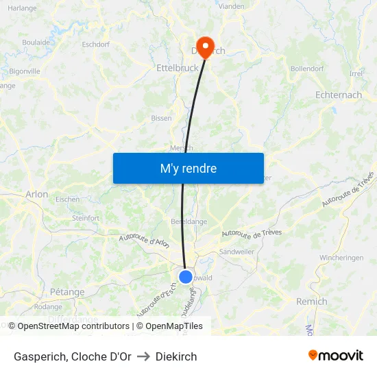 Gasperich, Cloche D'Or to Diekirch map