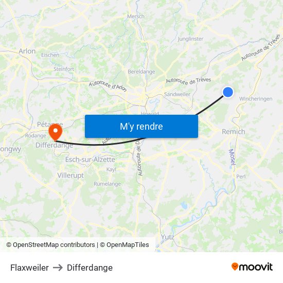 Flaxweiler to Differdange map