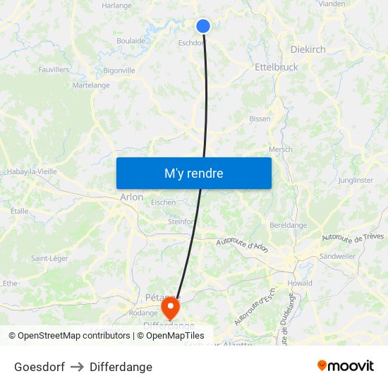 Goesdorf to Differdange map