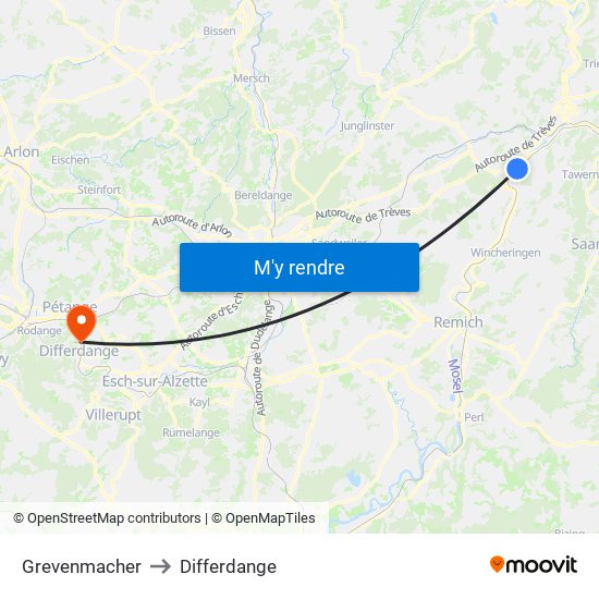 Grevenmacher to Differdange map