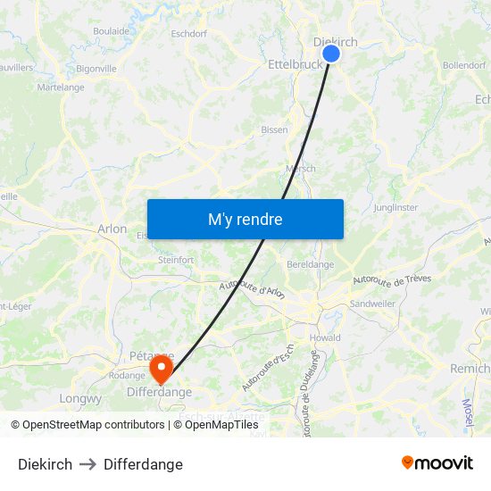 Diekirch to Differdange map