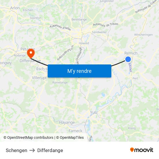 Schengen to Differdange map