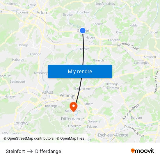 Steinfort to Differdange map