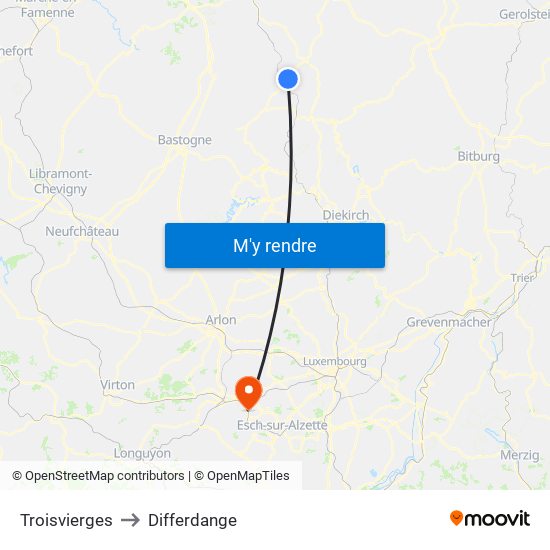 Troisvierges to Differdange map