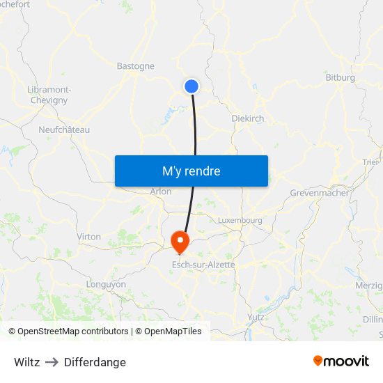 Wiltz to Differdange map