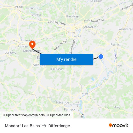 Mondorf-Les-Bains to Differdange map