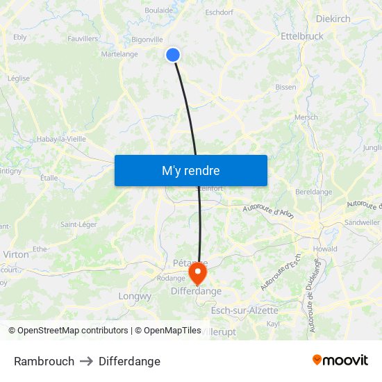 Rambrouch to Differdange map