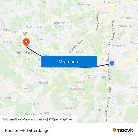 Roeser to Differdange map