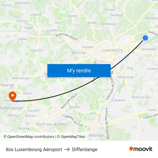 Ibis Luxembourg Aéroport to Differdange map